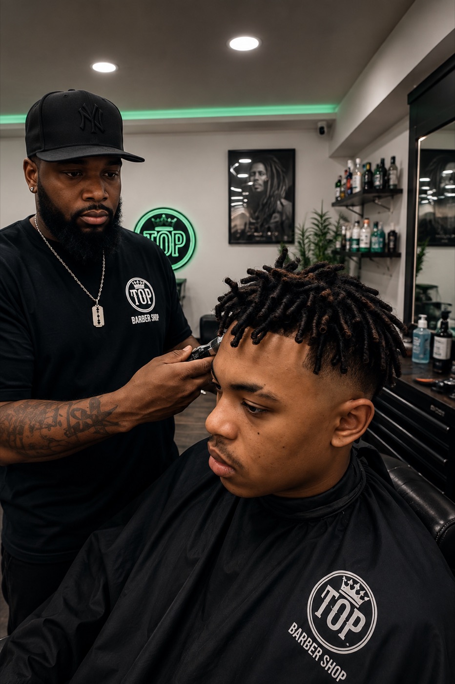 Fundador de Top Barber Shop cortando el pelo a un cliente
